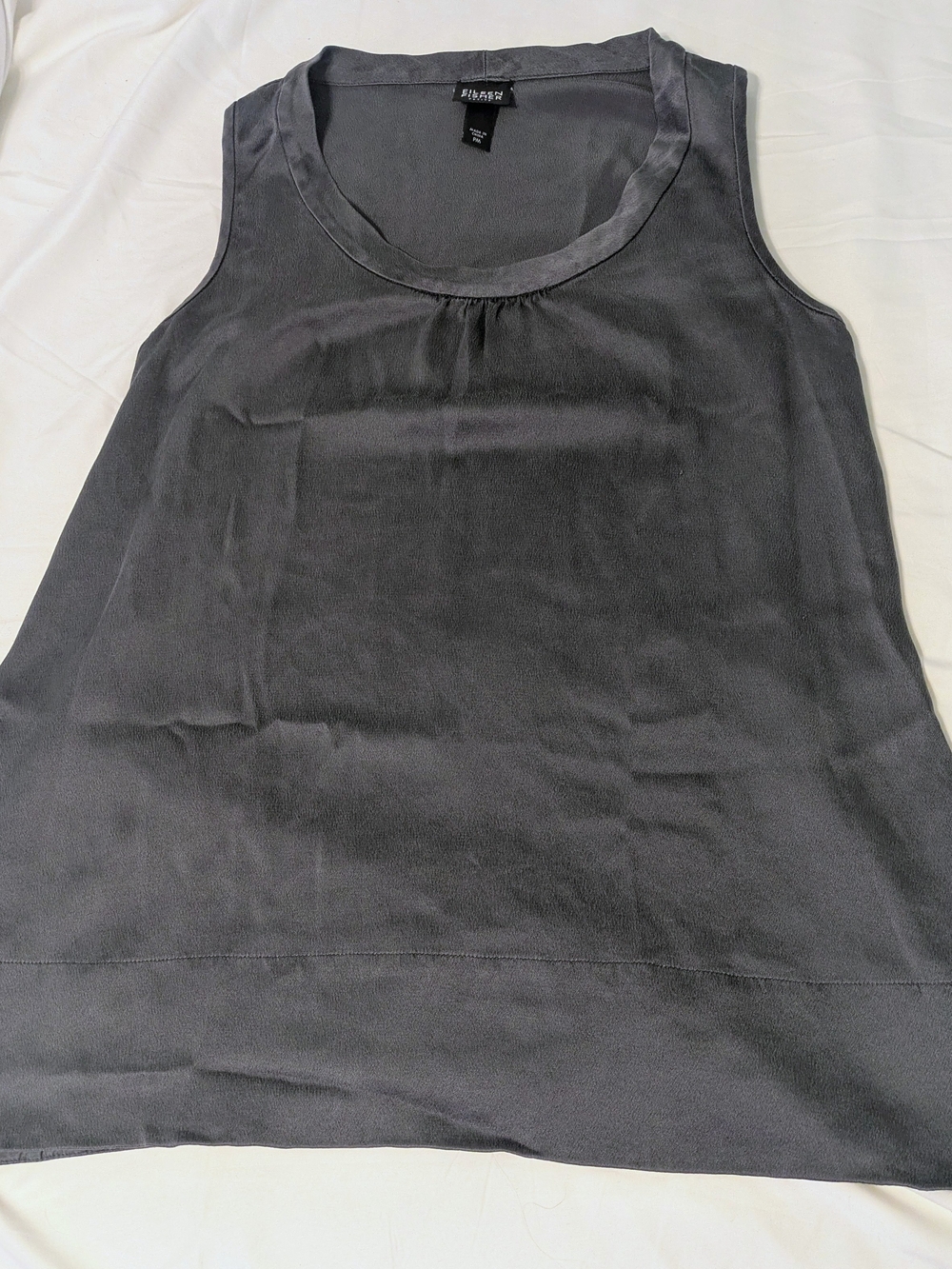 Eileen Fisher Petite PM 100% Silk Gray Sleeveless Tunic Top